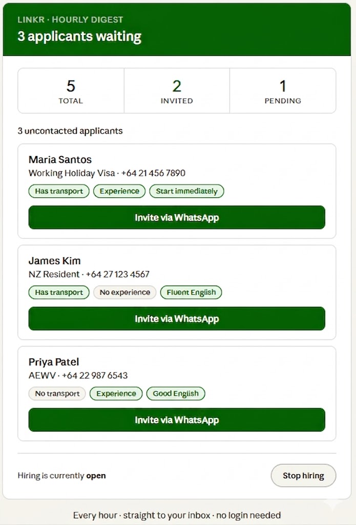 Hire from your inbox